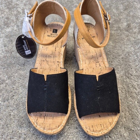 White Mountain Shoes - White Mountain Sarabella Black Cork Wedge Platform Sandals W30589 Womens 9M NEW